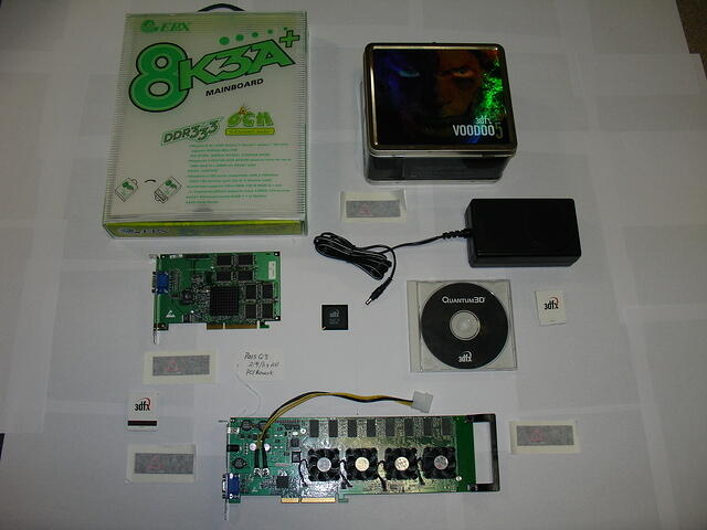 V6K + VV & Vel200, Q3d stickers, Gary's Super 3dfx/Quantum3D DVD EPoX EP-8K3A+ mobo Box :9 even the Voodoo5 Lunch Box joins