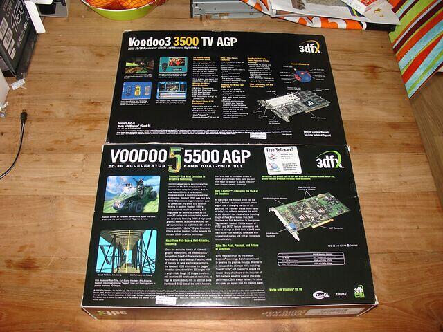 3dfx Voodoo3 3500 TV AGP USA & 3dfx Voodoo5 5500 AGP USA boxes rear