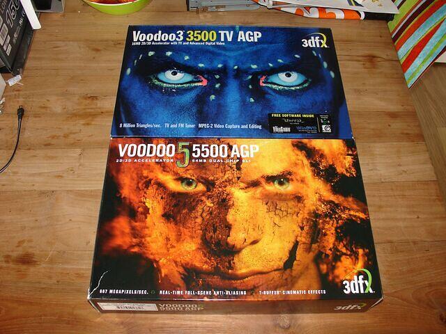 3dfx Voodoo3 3500 TV AGP USA & 3dfx Voodoo5 5500 AGP USA boxes top