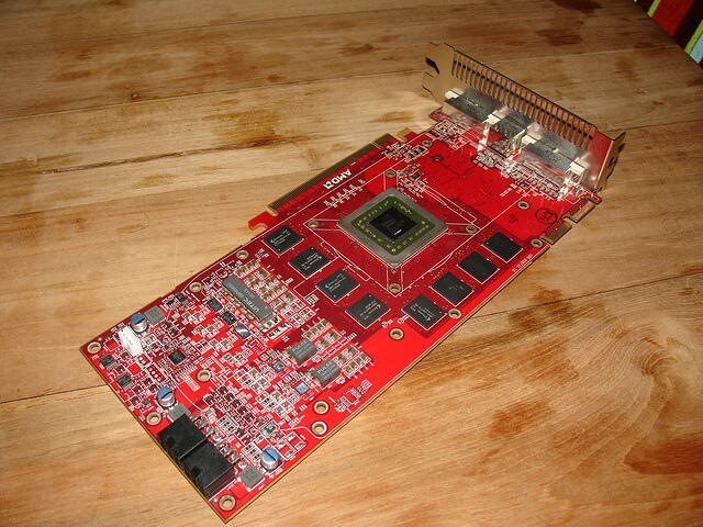 RV770 XT ES card top angled naked PCB