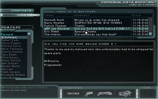 Id Software Doom3 team's PDA file