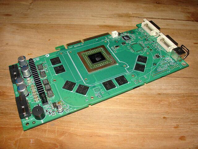 XFX 6800U AGP naked PCB shot top angled a