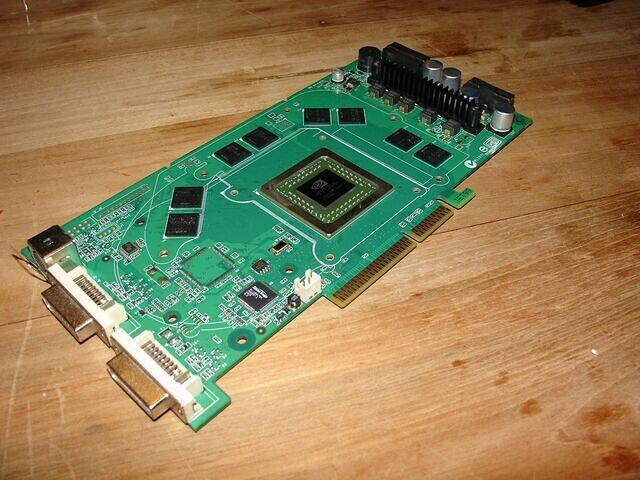 XFX 6800U AGP naked PCB shot top angled b