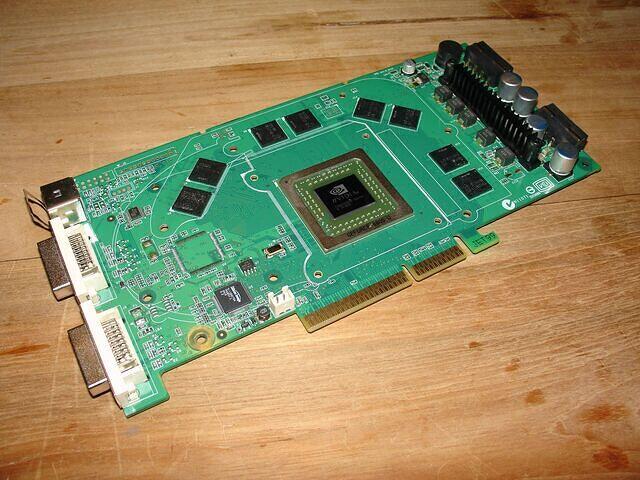 XFX 6800U AGP naked PCB shot top angled c